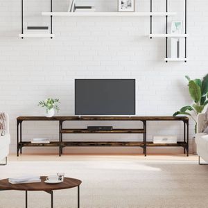 vidaXL Tv-meubel 201x35x45 cm bewerkt hout en ijzer gerookt eikenkleur