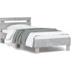 vidaXL Bedframe met hoofdbord en LED-verlichting betongrijs 90x200 cm