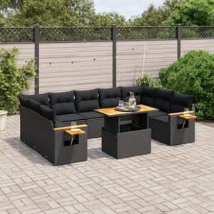 vidaXL 10-delige Loungeset met kussens poly rattan zwart