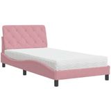 vidaXL Bed met matras fluweel roze 100x200 cm
