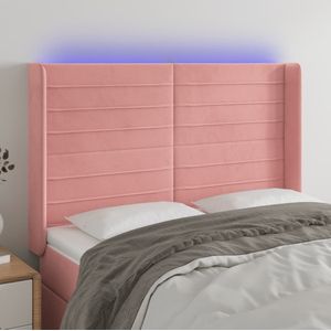 vidaXL Hoofdbord LED 147x16x118/128 cm fluweel roze