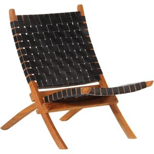 vidaXL-Relaxstoel-inklapbaar-echt-leer-zwart