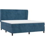 vidaXL Boxspring met matras fluweel donkerblauw 160x200 cm