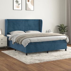 vidaXL Boxspring met matras fluweel donkerblauw 160x200 cm