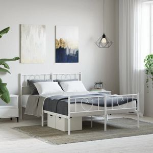 vidaXL Bedframe met hoofd- en voeteneinde metaal wit 150x200 cm