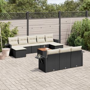 vidaXL 11-delige Loungeset met kussens poly rattan zwart