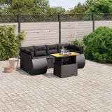 vidaXL 7-delige Loungeset met kussens poly rattan zwart