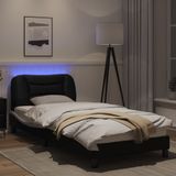 vidaXL Bedframe met LED-verlichting kunstleer zwart en wit 90x200 cm