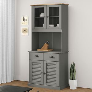 vidaXL Hoge kast VIGO 78x40x175 cm massief grenenhout grijs