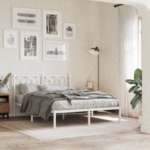 vidaXL Bedframe met hoofdbord metaal wit 135x190 cm