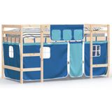 vidaXL Kinderhoogslaper met gordijnen 80x200 cm grenenhout blauw