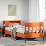 vidaXL Bed met boekenkast zonder matras grenenhout wasbruin 90x190 cm