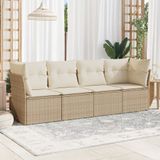 vidaXL 4-delige Loungeset met kussens poly rattan beige