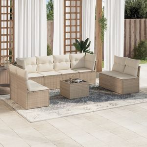 vidaXL 9-delige Loungeset met kussens poly rattan beige