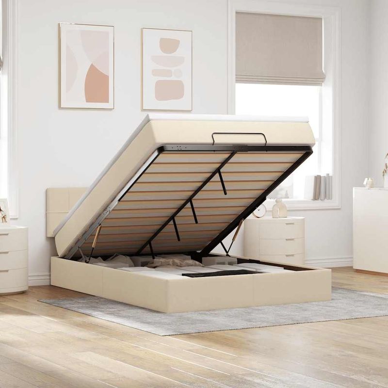 vidaXL Bed poef met matras en LED's 140x200 cm stof crèmekleurig