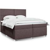 vidaXL Boxspring met matras stof donkerbruin 200x200 cm