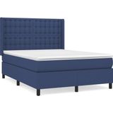 vidaXL Boxspring met matras stof blauw 140x190 cm