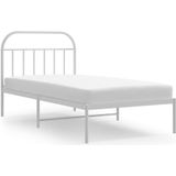 vidaXL Bedframe met hoofdbord metaal wit 100x200 cm