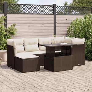 vidaXL 7-delige Loungeset met kussens poly rattan bruin