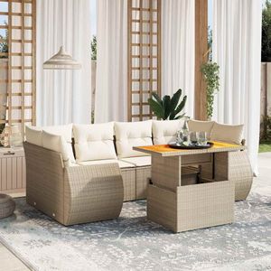 vidaXL - 7-delige - Loungeset - met - kussens - poly - rattan - beige