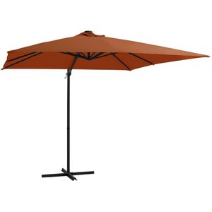 vidaXL Zweefparasol met LED-verlichting 250x250 cm terracottakleurig