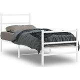 vidaXL Bedframe met hoofd- en voeteneinde metaal wit 75x190 cm