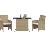 vidaXL 3-delige Bistroset met kussens poly rattan beige