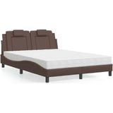 vidaXL Bed met matras kunstleer bruin 140x200 cm