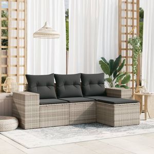 vidaXL - 4-delige - Loungeset - met - kussens - poly - rattan - lichtgrijs