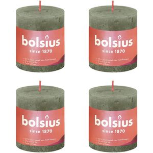 BOLSIUS Rustieke pijler kaars, donkergroen, 8 x 7 cm (Pack 4) - Duurzame kaars met perfecte vlam en 35 uur brandtijd