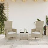 vidaXL 3-delige Tuinset met kussens poly rattan beige