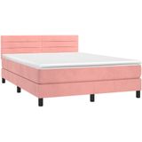 vidaXL Boxspring met matras en LED fluweel roze 140x200 cm