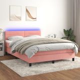 vidaXL Boxspring met matras en LED fluweel roze 140x200 cm