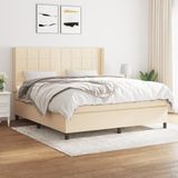 vidaXL Boxspring met matras stof crèmekleurig 180x200 cm