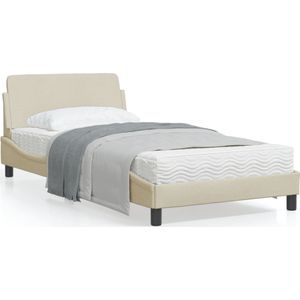 vidaXL Bedframe met hoofdbord stof crèmekleurig 100x200 cm