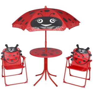 vidaXL 3-delige Bistroset voor kinderen met parasol rood