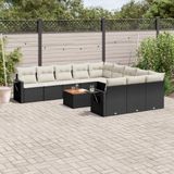 vidaXL 12-delige Loungeset met kussens poly rattan zwart