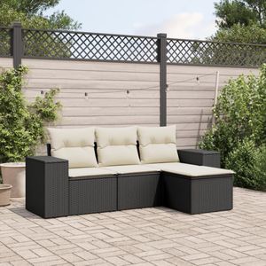 vidaXL 4-delige Loungeset met kussens poly rattan zwart