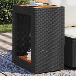 vidaXL Tuinbijzettafel met houten blad 60x40x75 cm poly rattan zwart