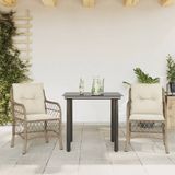 vidaXL 3-delige Bistroset met kussens poly rattan beige