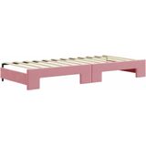 vidaXL Slaapbank onderschuifbed en matrassen 90x200 cm fluweel roze