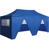 VidaXL Inklapbare Partytent 3x6m Staal Blauw + 4 Zijwanden