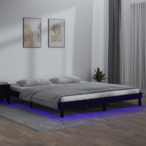 vidaXL-Bedframe-LED-massief-hout-zwart-160x200-cm