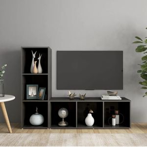 VidaXL TV-meubel 2 st 107x35x37 cm Spaanplaat Hoogglans Grijs