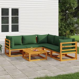 VidaXL Loungeset 6-delig met Groene Kussens - Massief Hout