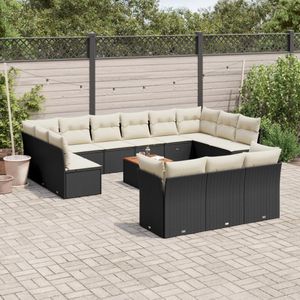 vidaXL 14-delige Loungeset met kussens poly rattan zwart