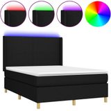 vidaXL Boxspring met matras en LED stof zwart 140x200 cm