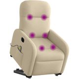 vidaXL Sta-op-massagestoel elektrisch verstelbaar stof crèmekleurig