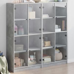 vidaXL Boekenkast met deuren 136x37x142 cm bewerkt hout betongrijs