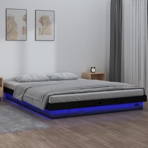 vidaXL Bedframe LED massief hout zwart 150x200 cm